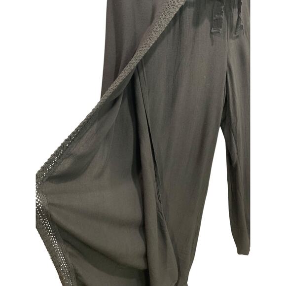 XL Vanilla Sky Womens Boho Black Pants Split Leg Lightweight Pull On - Picture 5 of 9
